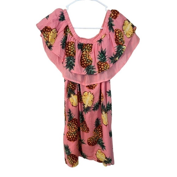 Umgee Off the Shoulder Pineapple & Pink Lined Cotton Mini Dress Festival Summer - Picture 3 of 5